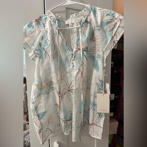 NEW Parker Floral Print Top Blouse Small S NWT Short Sleeve